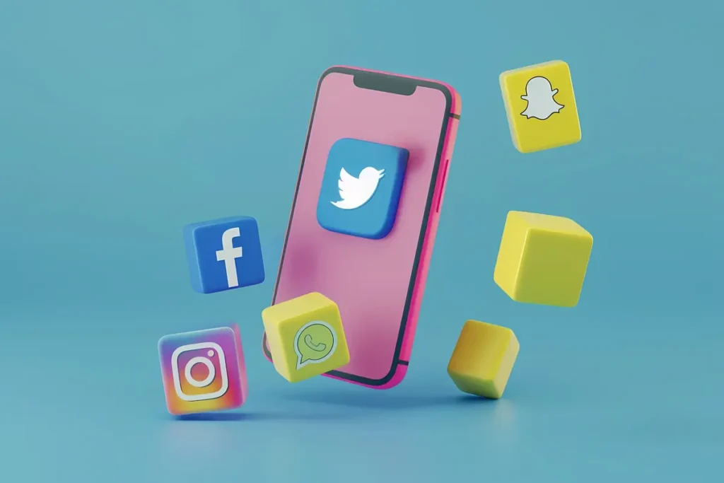 Icons of popular social media platforms, including Facebook and Instagram.