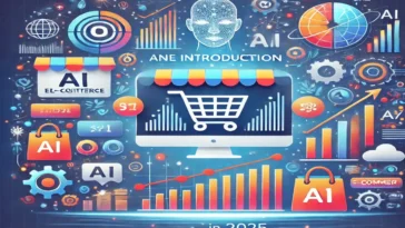 Illustration of e-commerce growth opportunities to grow your online store in 2025, featuring graphs and product listings.