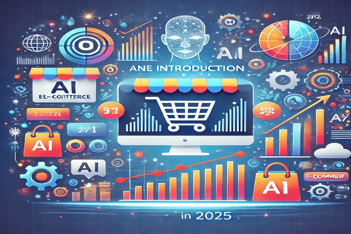 Illustration of e-commerce growth opportunities to grow your online store in 2025, featuring graphs and product listings.